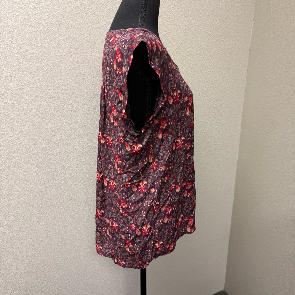 Pleione M Purple Floral Boho Blouse Sheer Flowy Fall Top Women - Picture 5 of 8